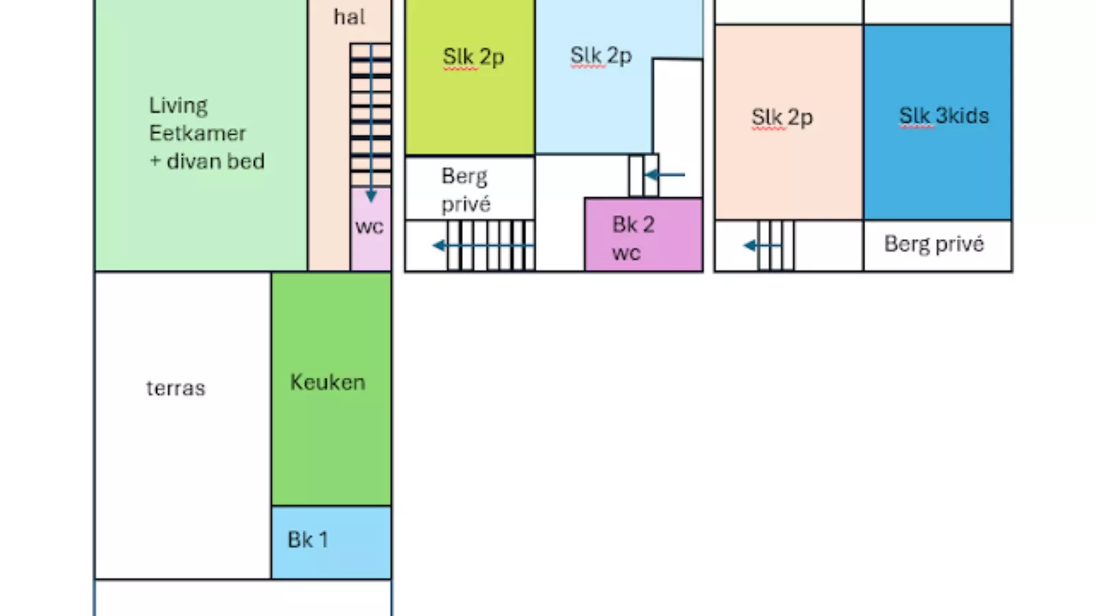 tot 9p  ( 6VW en 3 kinderen)4 slaapkamers